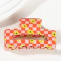 Pinza per capelli a scacchi rosa e rossi con motivi floreali gialli in stile dopamine - Plaid Rosso Rosa con Fiore Giallo (A19-4-17)