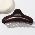Pinza per capelli in resina ambrata marrone scuro con scritta Barrette La France oro - 11cm / Forma Banana (D22-4-5)