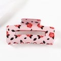 Pinza per capelli rosa traslucida con motivi a rose rosse per acconciature eleganti - Base Rosa Rosa Rossa (Grande D18-2-2) / Grande