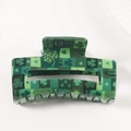 Grüne Haarklammer zum St. Patrick's Day mit Kleeblatt-Muster im Karodesign für Damen - Grünes Karo mit Kleeblatt (B9-1-3)