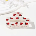 Rectangular pearl white hair claw clip with red ladybug pattern in acetate material - Ladybug