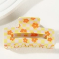 Molla per capelli a scacchi floreali giallo e rosa vivace per capelli folti - Plaid Giallo Rosa con Fiore Arancione (A19-4-20)
