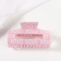 Pink rectangular hair claw clip with white XOXO lettering for sweet Valentines hairstyles - Pink Base White XOXO (Small D18-2-7) / Small