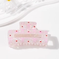 Cute translucent acrylic square hair claw with pink bow and heart pattern in pink-purple - Pink Bow