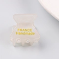 Petite pince à cheveux crème irisée avec impression jaune France Handmade - Blanc Crème Nacré (C22-4-22)