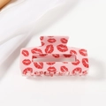 Pink hair claw clip with red lip print pattern and rectangular acrylic design - Pink Base Red Lips (Small D18-2-5) / Small