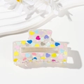Sweet rectangular hair claw clip with colorful heart patterns and pearlescent finish - Multi-colored Hearts