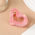 Pale pink heart-shaped hair claw with holographic marble finish and gold metal spring - Crimson Red (C15-1-4)