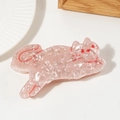 Cute pink marble cat hair claw clip for women with pearlescent finish and red details - Pink Marbled Cat (D14-2-13)