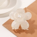 Elegant pearlescent resin flower hair claw with pearl center on brown paper base - Iridescent Pearl White (Style C 7cm)