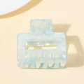Light blue iridescent square hair claw clip with checkered pattern for high ponytails - Light Blue Iridescent Plaid