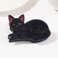 Pince à cheveux en acétate en forme de chat noir avec yeux jaunes et pattes roses - Forme de Chat Noir Allongé (D13-3-10)