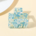 Pinza de acetato con cuadros azules y amarillos para coleta estilo coreano - Pinza Cuadrada Mediana (D11-2-17) / Tablero de Ajedrez Azul y Amarillo
