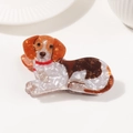 Cute Beagle dog hair claw clip made of orange and white marble acetate fiber - Beagle Shape (B13-3-9)