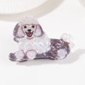 Pince à cheveux caniche gris avec texture marbrée et détails rouges en acétate - Forme de Caniche (D13-3-15)