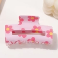 Sweet pink matte rectangular hair claw clip with colorful daisy flower patterns - Pink