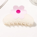 Pinza para el pelo blanco leche con detalles de flores rosas para peinado elegante - Flor Rosa