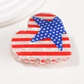 Pinza per capelli a cuore con motivo bandiera americana e finitura perlata lucida - Pinza a Forma di Cuore (C11-3-9)