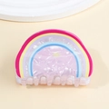 Pince à cheveux rose nacré avec rayures arc-en-ciel pour coiffures de femmes - Style Demi-cercle Arc-en-ciel (D6-2-6)