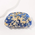 Floral pattern oval hair claw clip with blue and ginger marble acetate finish - Blue Yellow Abstract Pattern (C6-2-26)
