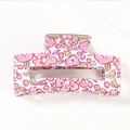Elegant rectangular hair claw clip featuring pink floral patterns on a white base - White Base Pink Floral Style (D22-4-18)