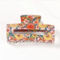 Rectangular floral hair claw clip with colorful flower patterns and cutout design - Orange Yellow Warm Floral Style (D22-4-22)