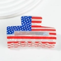 Square hair claw clip with American flag pattern and pearlescent marble texture - Square Hollow Claw Clip (C11-3-11)