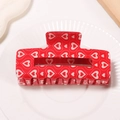 Elegante pinza per capelli quadrata rossa con motivo a cuori bianchi per acconciature - Base Rossa Con Motivo A Cuore Bianco / Cuore Rosso E Bianco Caldo (C2-4-18)