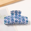 Rectangular Evil Eye hair claw clip in white acetate with blue circular patterns - White Base Blue Evil Eye
