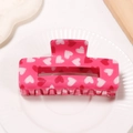 Pinza per capelli rettangolare rosa con motivi a cuore romantici e finitura lucida - Base Rosa Con Motivo A Cuore Multicolore / Batticuore Rosa Cuore Multicolore (C2-4-17)