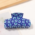 Pince à cheveux rectangulaire bleu marine avec motif œil grec pour femmes - Mauvais Œil Bleu Roi