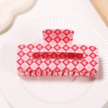 Grande molletta quadrata per capelli con motivo a scacchi rosso e bianco e cuori - Motivo A Cuore A Quadretti Rosso E Bianco / Cuore A Quadretti Rosso E Bianco Fortunato (C2-4-20)