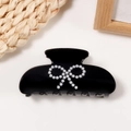Elegant black hair claw clip with pearl bow design for women's hair accessories - Elegant Black Pearl Bow Style (C3-1-25)