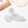 Elegant light blue pearlescent bow hair claw clip with iridescent finish for women - Ice Blue