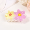Pinza para el pelo con flores amarillas y rosas sobre una base acrílica perlada - Amarillo y Púrpura