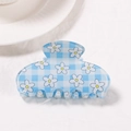 Eleganter hellblau-weißer Haarklammer mit Karomuster und gelben Blumenmotiven - Hellblau Kariert