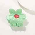 Floral hair claw clip in mint green marble finish with red flower center detail - Mint Green
