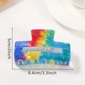 Rainbow tie-dye PVC square hair claw clip with colorful marble texture, 8.4cm wide - Rainbow Marble Style (D4-2-22)