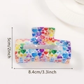 Rainbow heart pattern PVC hair claw clip in white translucent finish, 3.3 inch length - Colorful Heart Pattern (D4-2-25)
