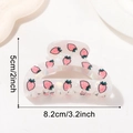 Pink strawberry print hair claw clip in pearlescent resin measuring 3.2 inches wide - White Strawberry(C9-3-27)