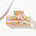 Pink hair claw clip with yellow pineapple and red heart patterns for long hair - 8.5cm / Pineapple