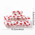 White rectangle hair claw clip with cherry print for thick hair styling, 4 inch length - 10.2cm / Cherry