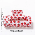 Translucent white rectangle hair claw with red watermelon pattern and size markings - 10.2cm / Watermelon