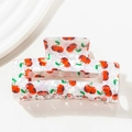 Elegant hair claw clip with red cherry pattern on a pearlescent white finish - 8.5cm / Cherry