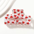 Pearlescent white acetate hair claw clip with vibrant red and green watermelon print - 8.5cm / Watermelon