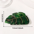Green monstera leaf hair claw clip with golden edges and resin texture, 9.2cm wide - Emerald Green With Gold Veins