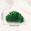 8.9cm dark green leaf hair claw clip made of translucent resin for women - Emerald Green