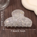 Französische Haarspange aus weißem Perlmutt-Acryl mit 7,9 cm mittlerer Größe - Silbergrau