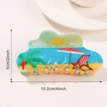 Summer beach theme cloud hair claw clip with palm tree and umbrella print - Beach Leisure Sun (C22-4-14)