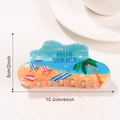 Haarklammer mit sommerlichem Hello Summer Aufdruck und Palmenmotiven für Frauen - Blauer Strandurlaub (C22-4-17)